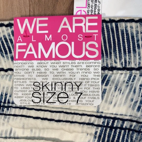 Almost Famous Skinny jean w striped splatter bleach print retro size 7 - Picture 11 of 16